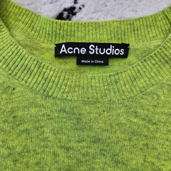 Acne Studios Kalon Face Sweater Neon Green Wool Patch Sweater XS - Picture 2 of 9
